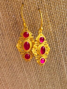 Egyptian Gold with Ruby Stone Dangle Earrings